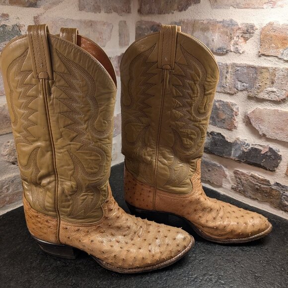 Vintage Tony Lama Vintage Mens cowboy boots Full Quill Ostrich #8085 Size 8 1/2 - Picture 4 of 14